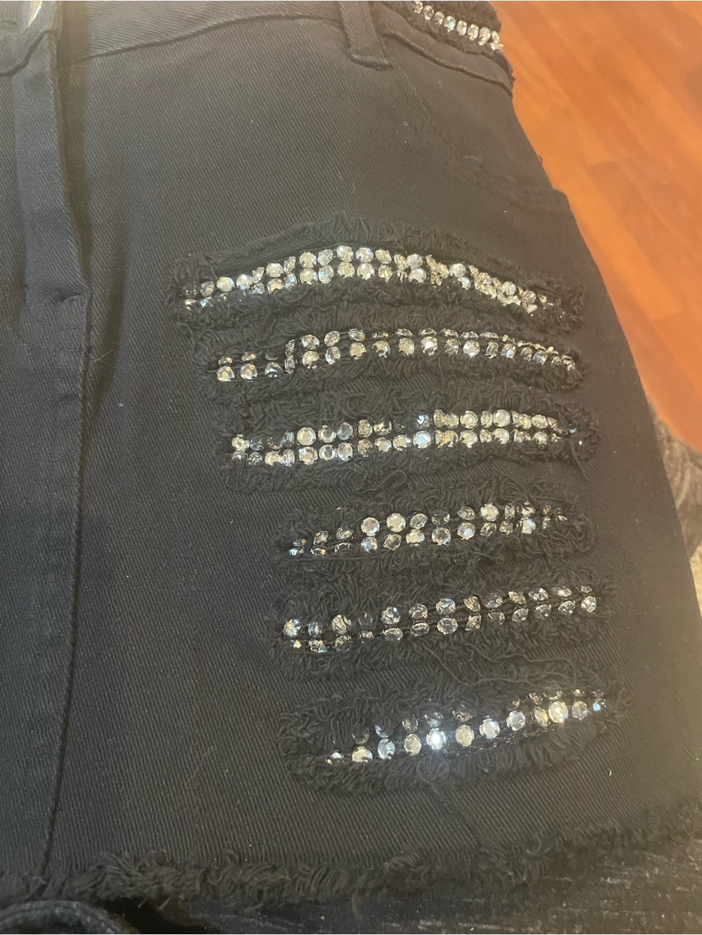Black Rhinestone Distressed Mini Skirt - Picture 9 of 12